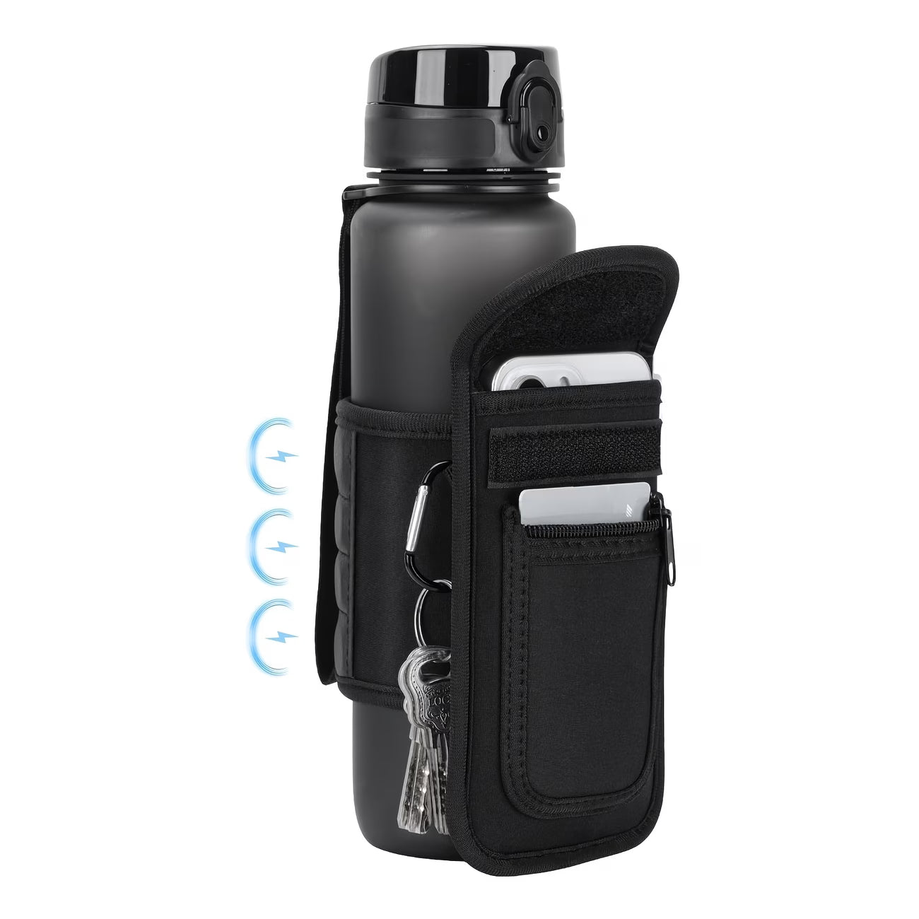 Magnetic Gym Water Bottle Sleeve (w/ Phone & Key Pocket)