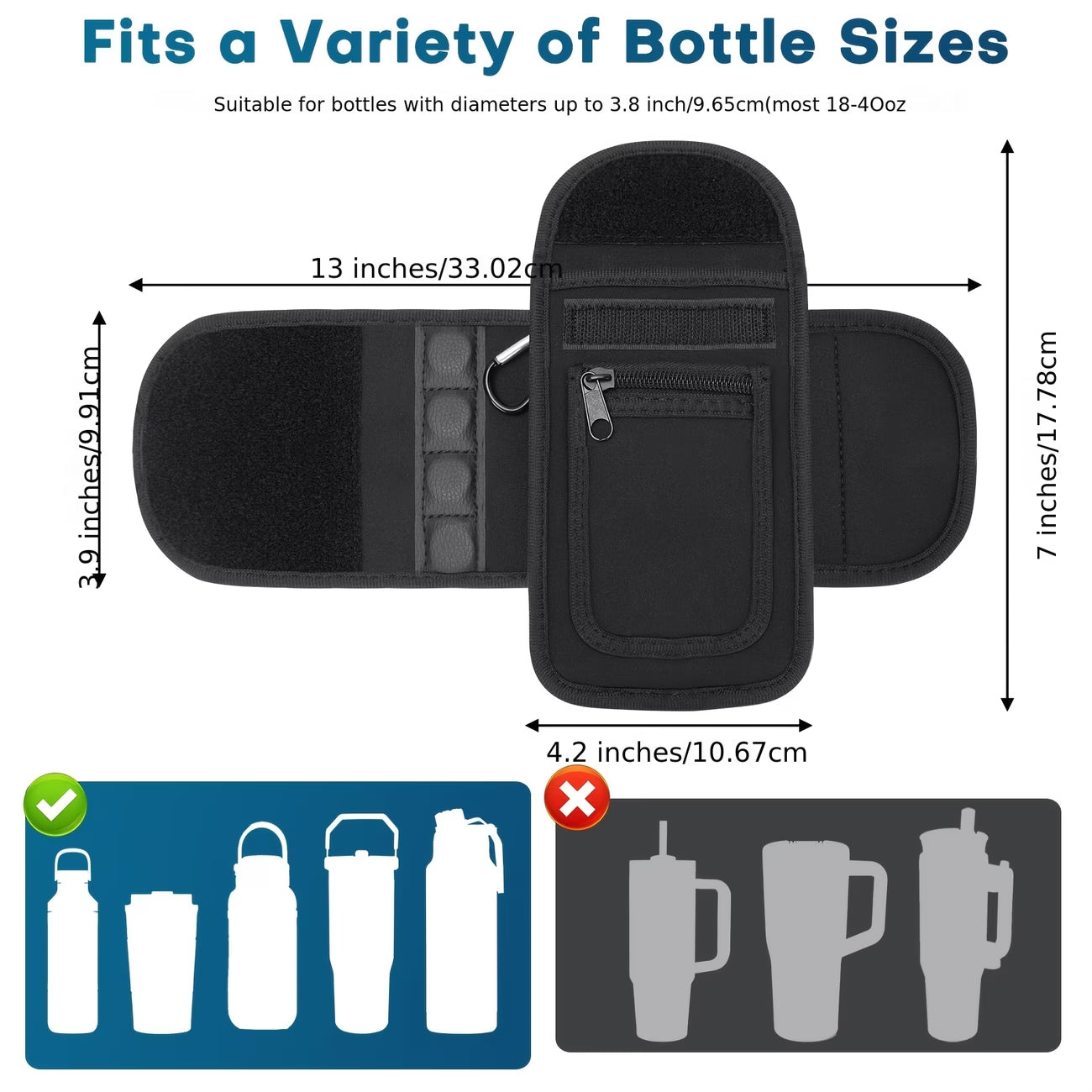 Magnetic Gym Water Bottle Sleeve (w/ Phone & Key Pocket)