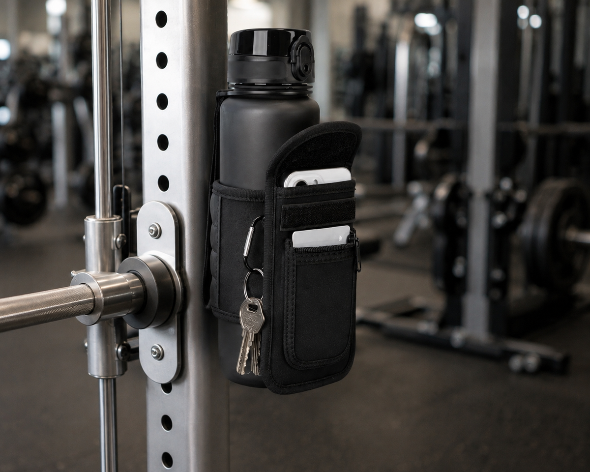 Magnetic Gym Water Bottle Sleeve (w/ Phone & Key Pocket)