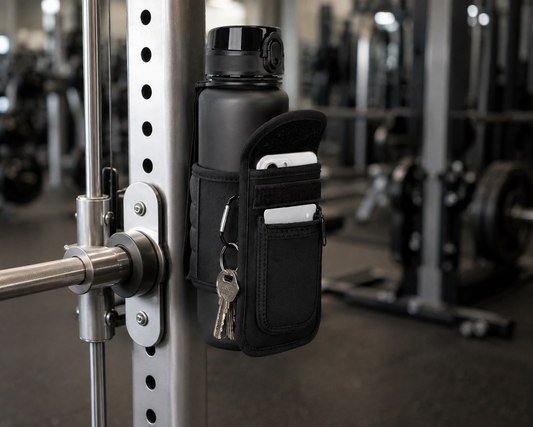 Magnetic Gym Water Bottle Sleeve (w/ Phone & Key Pocket)